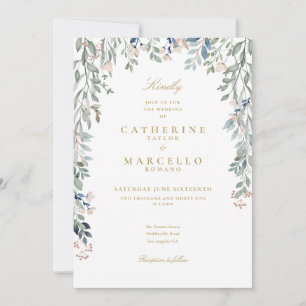 All In One Gold Wildflowers Floral Wedding Invitation