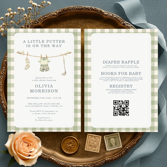 All in One Golf Gingham Clothesline Baby Shower Invitation (Creator Uploaded)