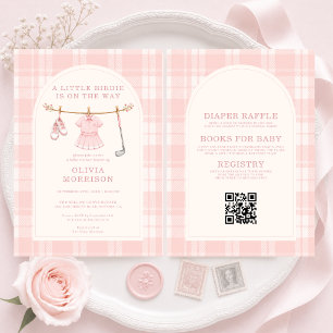 All in One Golf Pink Plaid Preppy Girl Baby Shower Invitation
