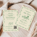 All In One Green Hand Drawn QR Code Wedding Invitation<br><div class="desc">Introducing our Mediterranean inspired all-in-one wedding invitation, a perfect blend of elegance, charm, and whimsy to set the tone for your special day. Featuring a delicate, hand-drawn botanical frame in a lush shade of green, this invitation evokes the serene beauty and timeless romance of the Mediterranean. The intricate foliage gracefully...</div>