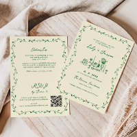 All In One Green Hand Drawn QR Code Wedding