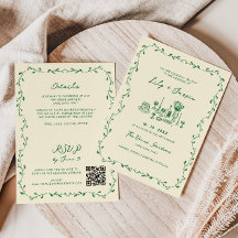 All In One Green Hand Drawn QR Code Wedding