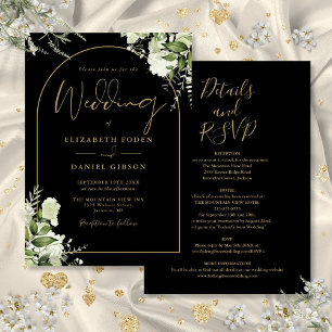 All In One Greenery Black And Gold Arch Wedding Invitation