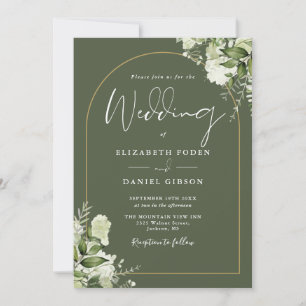 All In One Greenery Gold Arch Olive Green Wedding Invitation