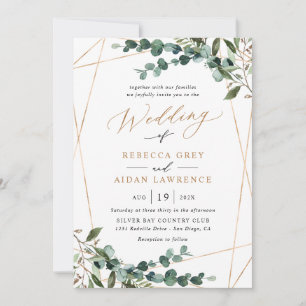 All-In-One Greenery Gold Geometric QR Code Wedding Invitation
