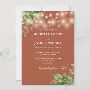 All In One Greenery Lights Terracotta Wedding Invitation