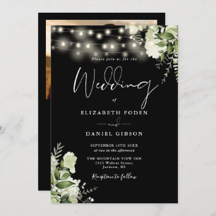 All In One Greenery String Lights Photo Wedding Invitation