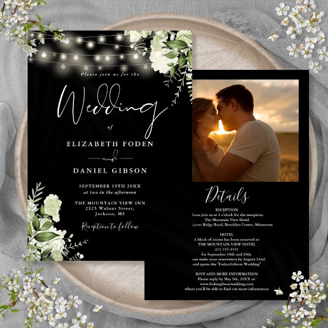 All In One Greenery String Lights Photo Wedding Invitation (All In One Greenery String Lights Photo Wedding Invitation)