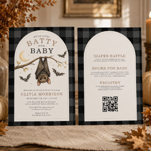 All in One Halloween Bats Gingham Baby Shower Invitation