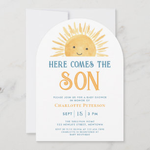 All In One Here Comes The Son QR Code Baby Shower Invitation