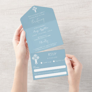 All In One Invitation Floral Cross Sky Bue