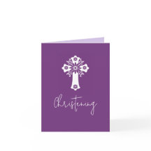 All In One Invitation For Baptism Cross Sweet Plum