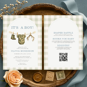 All in One It's a Boy Camo Hunting Baby Shower Invitation