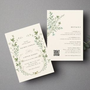 All In One Ivory Elegant Wildflower Wedding Invitation