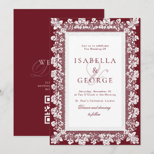 All in One Lace Deep red Old Money Wedding Invitation