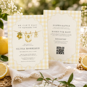 All in One Lemon Gingham Yellow Baby Shower Invitation
