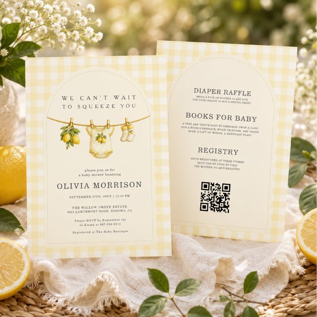 All in One Lemon Squeeze Gingham Baby Shower Invitation (Creator Uploaded)
