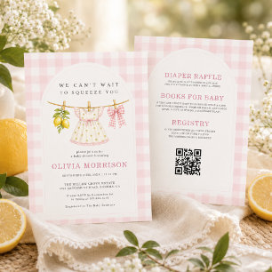 All in One Lemon Squeeze Gingham Girl Baby Shower Invitation