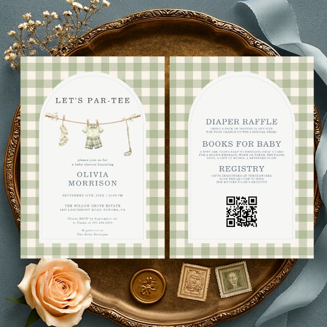 All in One Let's Par-Tee Golf Gingham Baby Shower Invitation (Creator Uploaded)