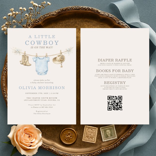 All in One Little Cowboy Clothesline Baby Shower Invitation (Creator Uploaded)