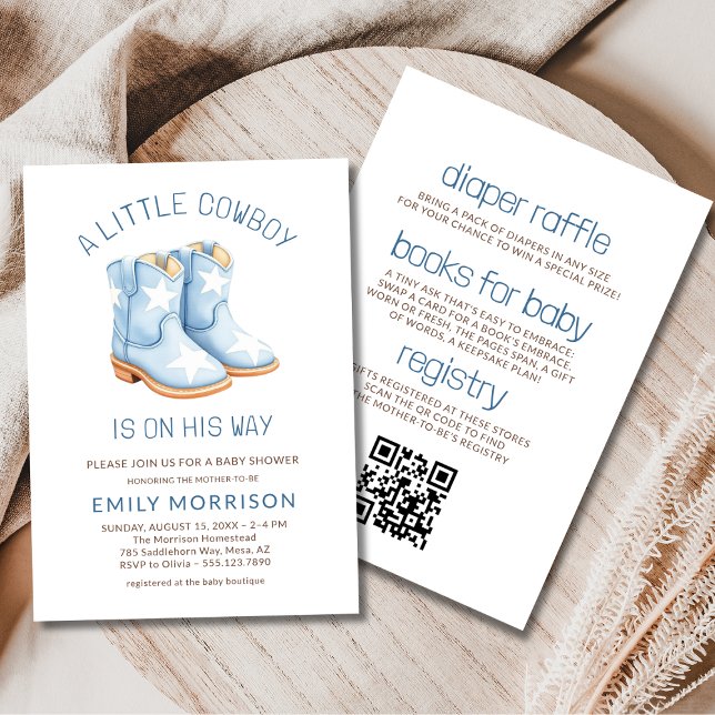 All in One Little Cowboy QR Code Boy Baby Shower Invitation (Creator Uploaded)
