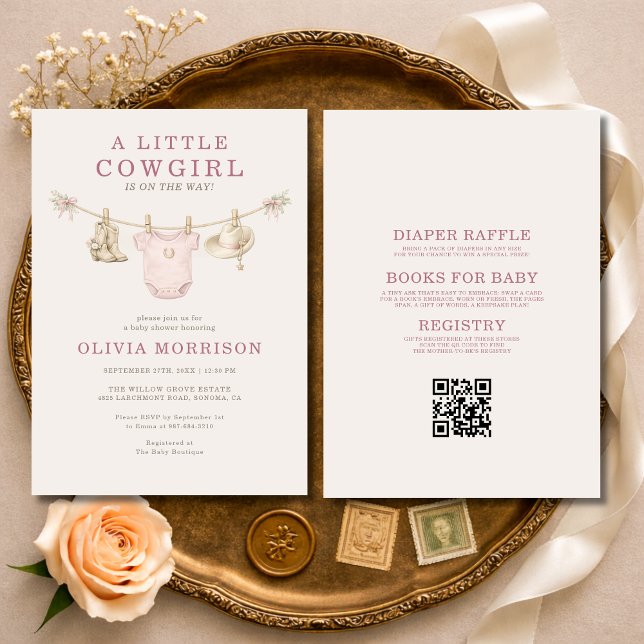 All in One Little Cowgirl Clothesline Baby Shower Invitation (Creator Uploaded)