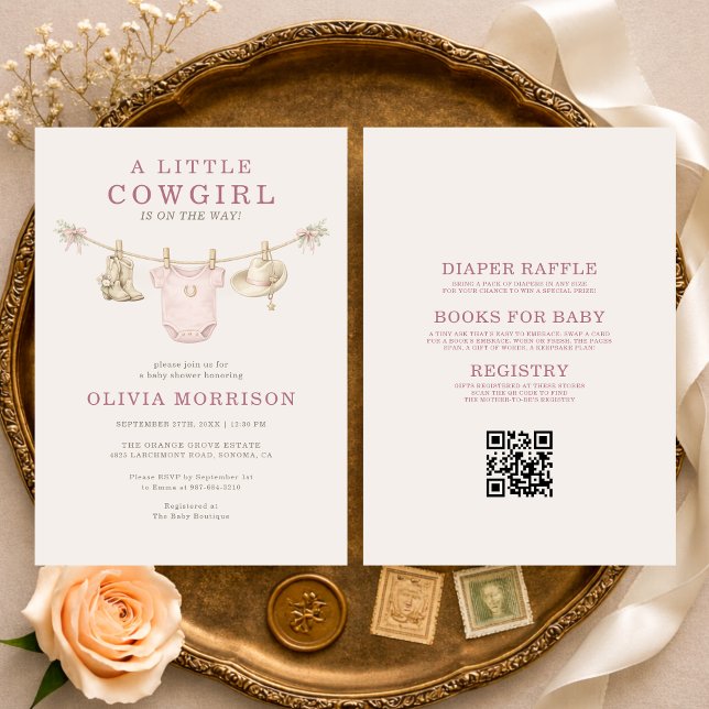 All in One Little Cowgirl Clothesline Baby Shower Invitation (Creator Uploaded)