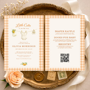 All in One Little Cutie Orange Gingham Baby Shower Invitation