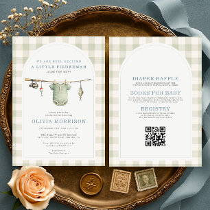 All in One Little Fisherman Gingham Baby Shower Invitation