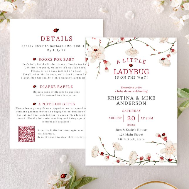 All in One Little Ladybug QR Code Shower  Invitation (Creator Uploaded)