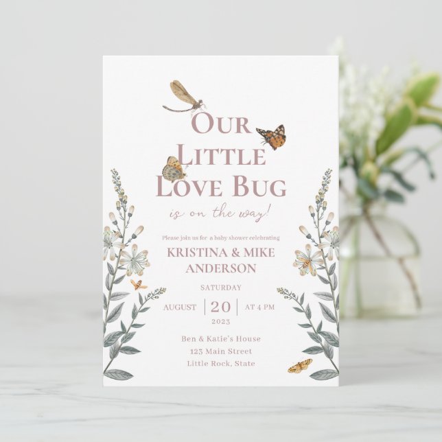 All in One Little Love Bug Baby Shower Invitation (Standing Front)