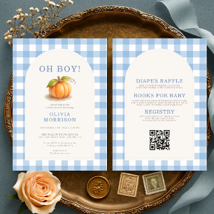 All in One Little Pumpkin Oh Boy Blue Baby Shower Invitation