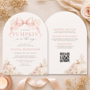 All in One Little Pumpkin Pink Bow Baby Shower Invitation