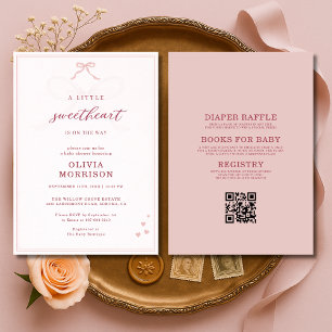 All in One Little Sweetheart Bow Baby Shower Invitation