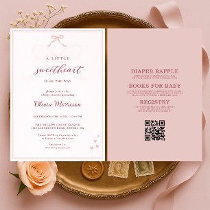 All in One Little Sweetheart Pink Bow Baby Shower Invitation