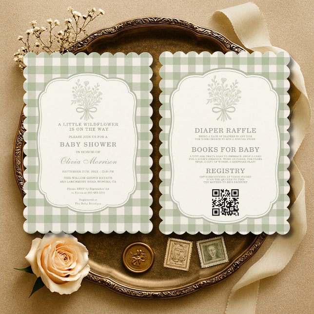 All in One Little Wildflower Gingham Baby Shower Invitation (Creator Uploaded)