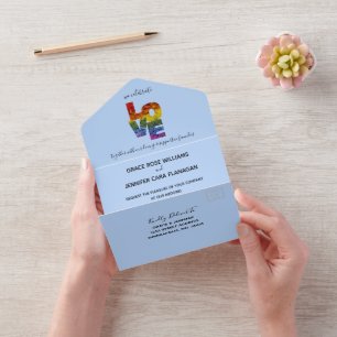 All in One LOVE Blue Themed Same-Sex Wedding All In One Invitation