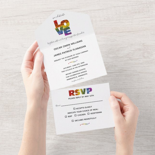 All in One LOVE Flowers Same-Sex Wedding  Invitation (Tearaway)