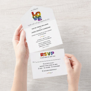 All in One LOVE Flowers Same-Sex Wedding  Invitation