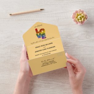 All in One LOVE Orange Themed Same-Sex Wedding  Invitation