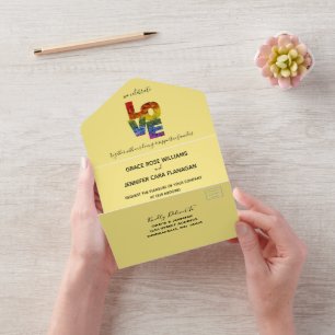 All in One LOVE Yellow Themed Same-Sex Wedding All In One Invitation
