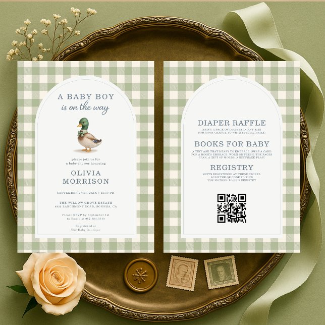 All in One Mallard Duck Gingham Baby Shower Invitation (Creator Uploaded)