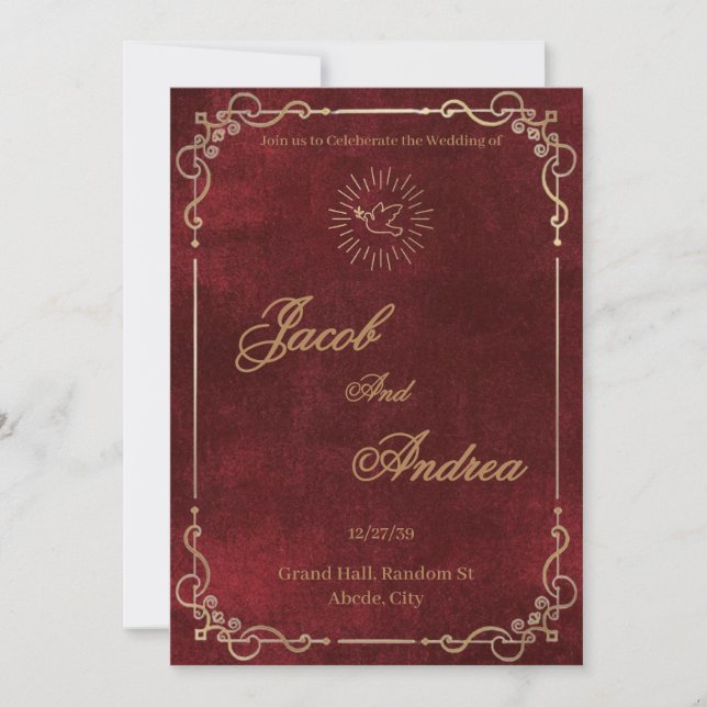 All‑in‑One Maroon & Gold Wedding Invitation (Front)