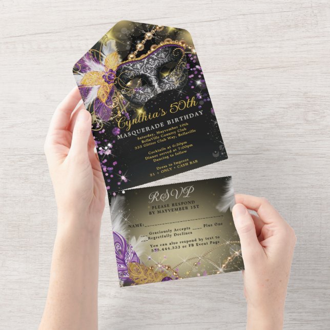 ALL IN ONE Masquerade Party Invitation  (Tearaway)