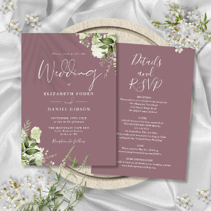 All In One Mauve Greenery Floral Wedding Invitation