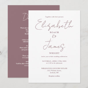 All In One Mauve Minimalist Elegant Wedding Invitation