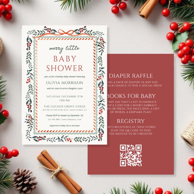 All in One Merry Little Baby Shower Red Bow  Invitation (Creator Uploaded)