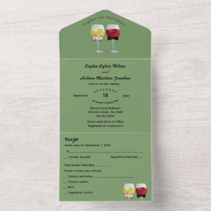 All in One Modern Boho Arch Couple Wine Wedding All In One Invitation