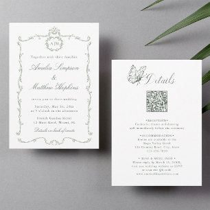 All in One Modern Classic Wedding Sage Green Invitation