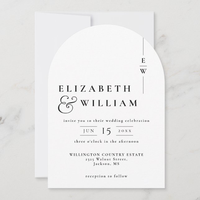 All In One Modern Monogram QR Code Wedding Arch Invitation (Front)